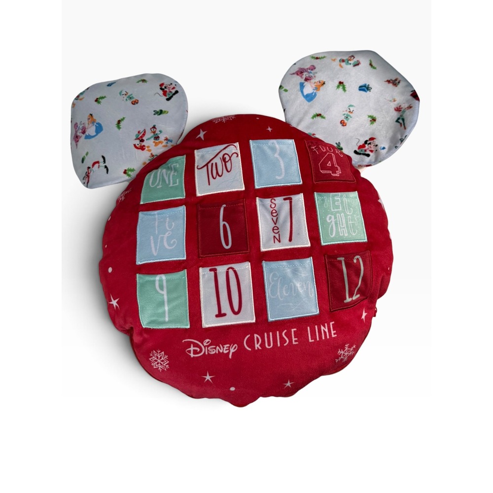 Disney Cruise Line Mickey Mouse Advent Calendar Plush Pillow Red Holiday Decor